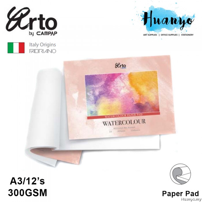 Campap Arto Watercolour Painting Pad A3 300gsm 25 Cotton Hot Pressed