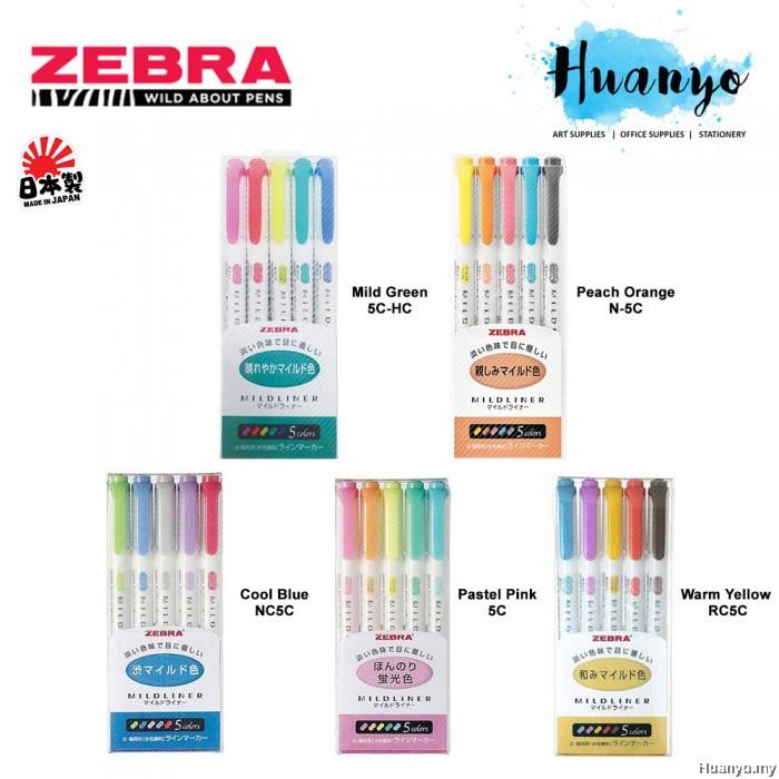 Zebra Mildliner Double Sided Twin Tip Highlighter Pen Set of 5