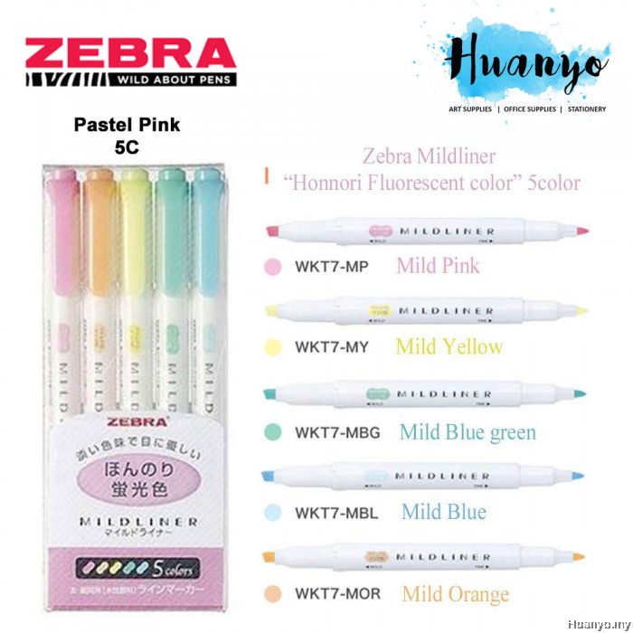 Zebra Mildliner Double Sided Twin Tip Highlighter Pen Set of 5