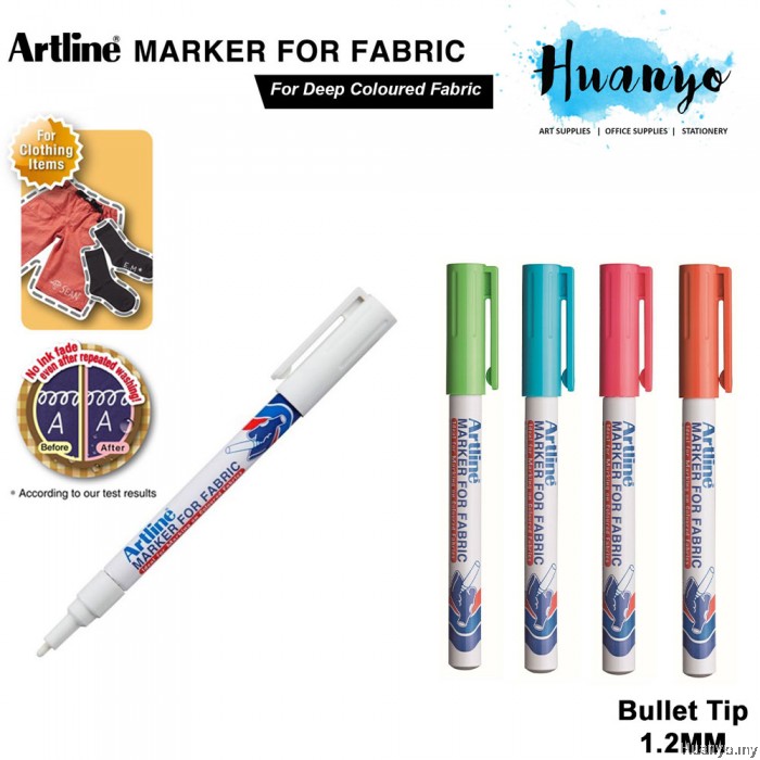 Artline White Permanent Fabric Markers pen for clothing (2 Markers