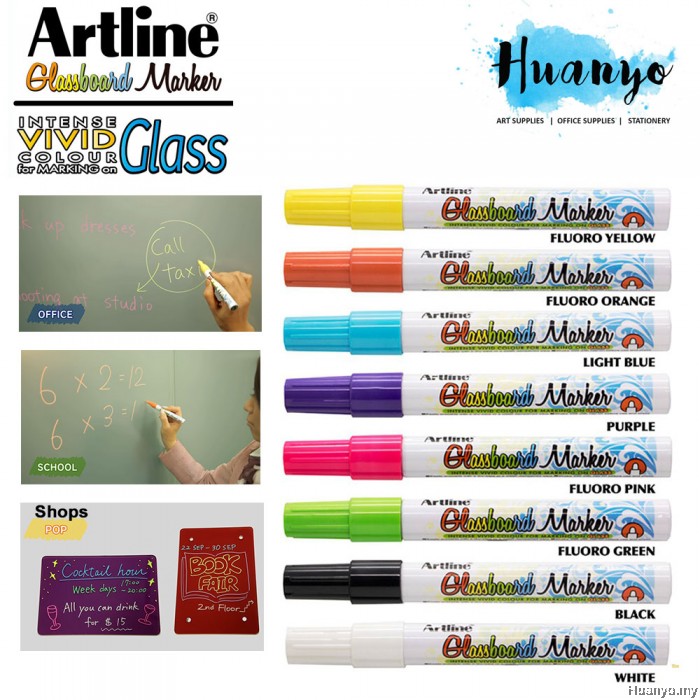 Artline Erasable Fluorescent Glass Board Marker Bullet Tip 2.0MM