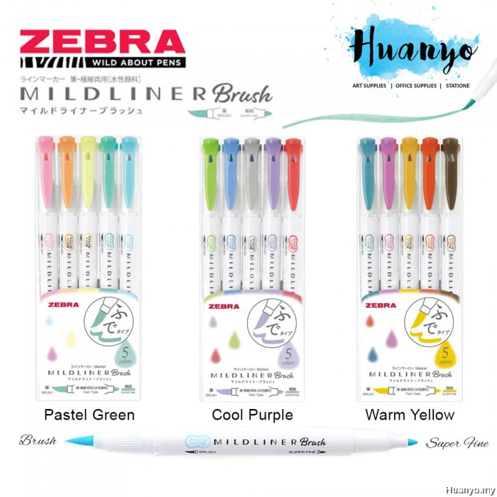 Zebra Mildliner Double Sided Twin Tip Calligraphy Brush Pen (Set of 5)