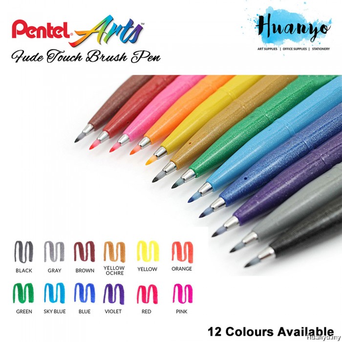 Pentel Fude Touch Brush Sign Pen Colour (Wallet Set of 6 / 12 /24 Color ...