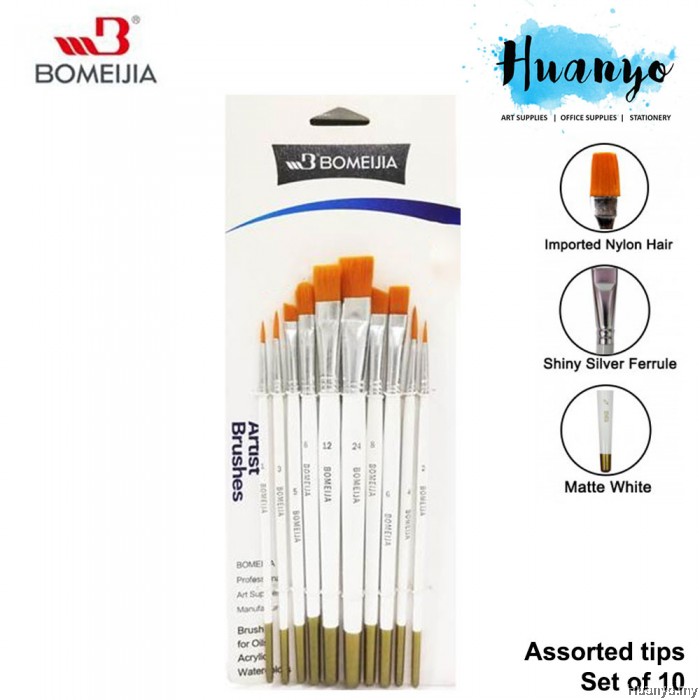 Bomeijia Artist Nylon Painting Brush Set (Set of 10 Assorted Tips