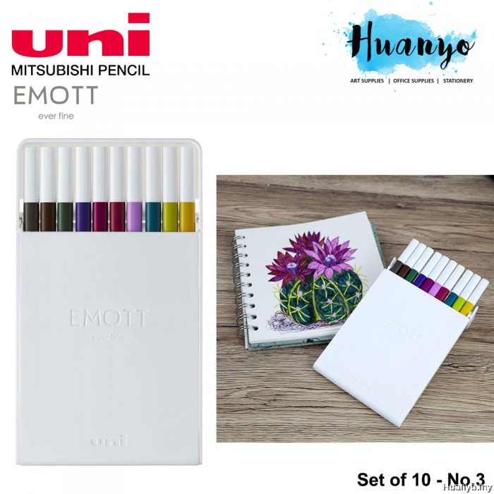 Uni Pen Emott Fineliner Pen Set #3, 10-Colors Unipin Fineliner Pens