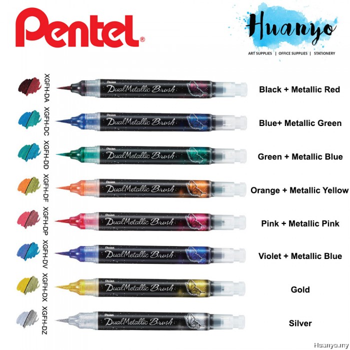 Pentel Dual Metallic Calligraphy Drawing Brush Pen XGFHD