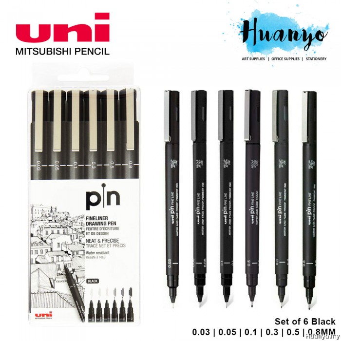 Unipen Colour UNI PIN Technical Drawing Pen Wallet Set of 3 / 6 /12 (Black / Grey ...