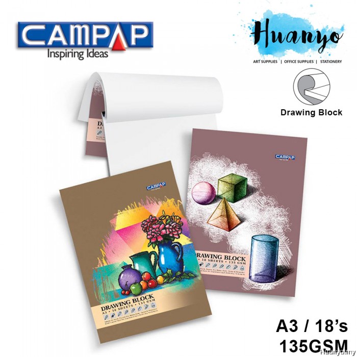 CAMPAP Premium Drawing Paper Pad Block A3 Size 18 Sheets (135GSM