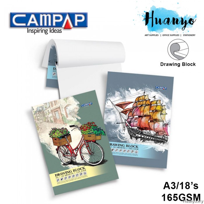 CAMPAP Premium Drawing Paper Pad Block A3 Size 18 Sheets (135GSM