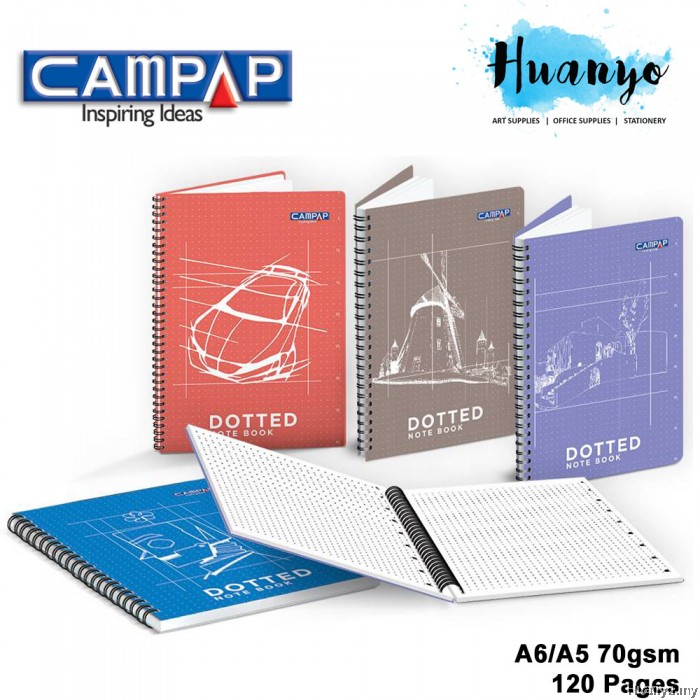 Campap Premium Wire O Dotted Dot Sketch Note Book A6 / A5 (70GSM , 120 ...