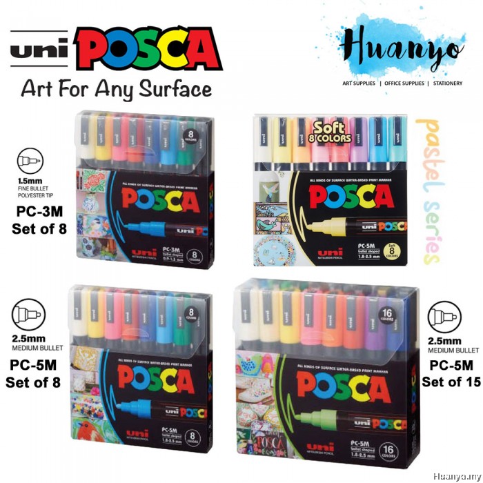 Uni Posca Water-Based Poster Colour Paint Marker PC-5M PC-3M (Wallet Set  of 16 Pastel Set)[For All Surface Painting ,Drawing]