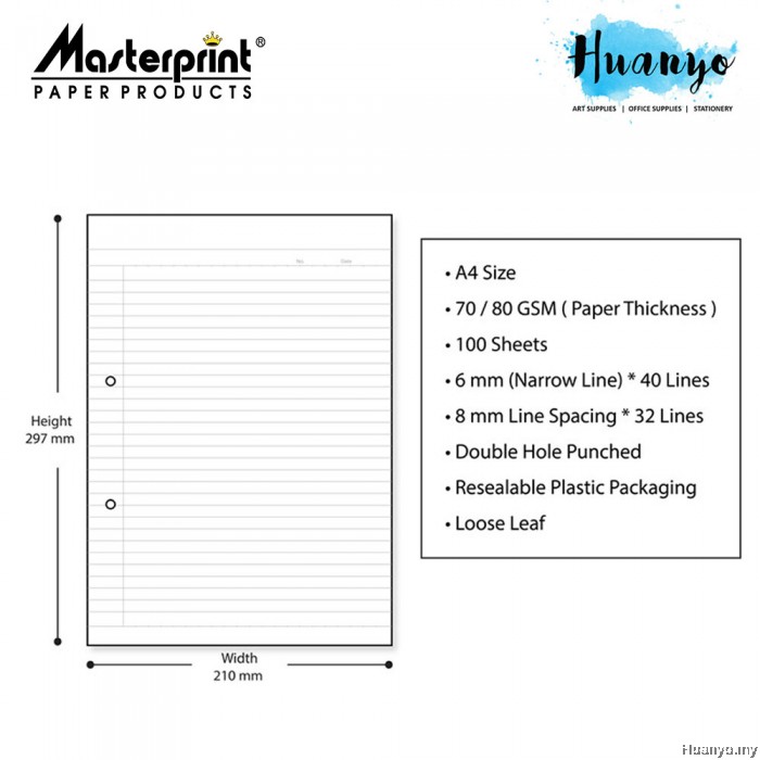 Masterprint A4 Single Line Foolscap Paper Exam Sheets (50 / 70 / 100