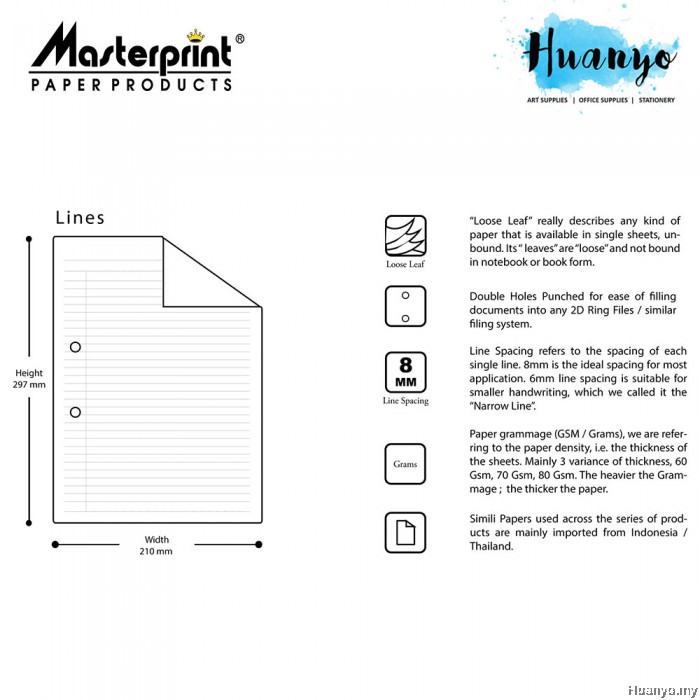 Masterprint A4 Single Line Foolscap Paper Exam Sheets (50 / 70 / 100