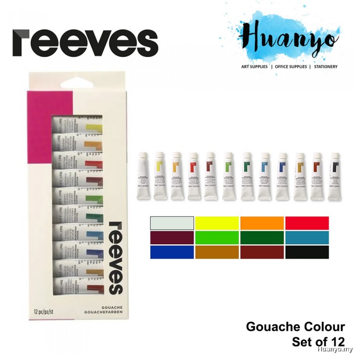 Reeves Artist Gouache Water Colour Set of 12 (12ML Tube)