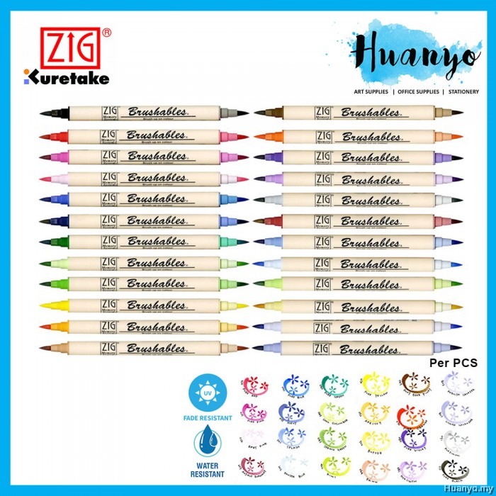Kuretake Zig Memory System Lot 8 Marqueurs Calligraphie Double Pointe 2mm 5mm