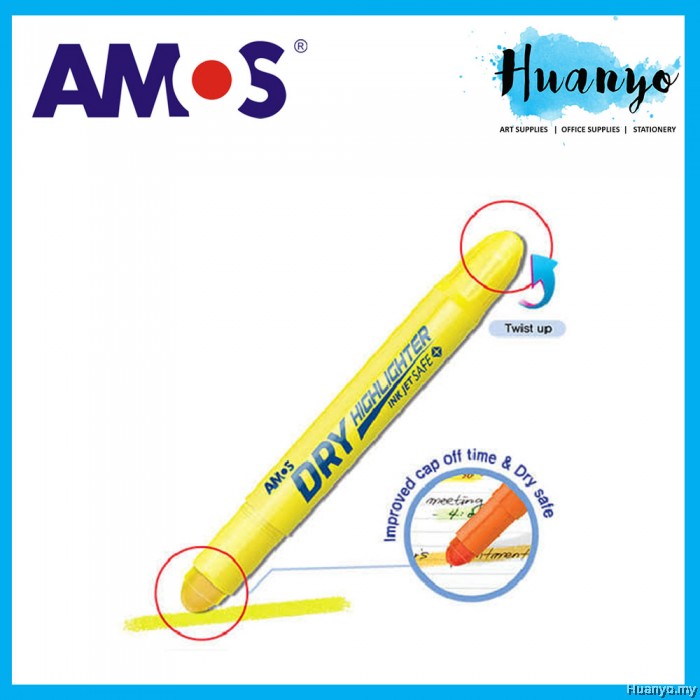 Amos Neo Stick Dry Highlighters - 5 Color Ink Jet Safe Highlighter Set