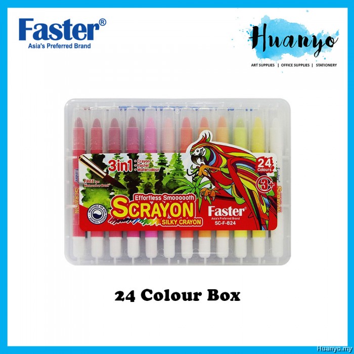 Faster Scrayon 3 in 1 Silky Crayon / Pastel / Watercolour 12 / 24