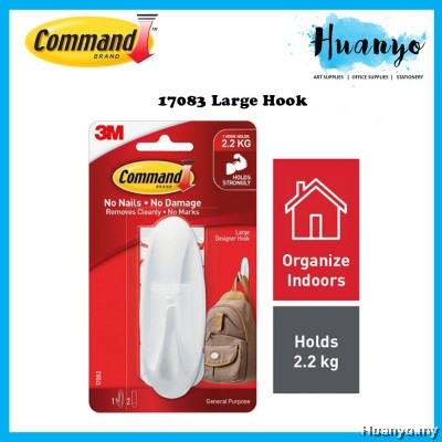 3M Command Medium/Large Designer Hook White (Holds up to 1.3-2.2kg) Wall Organizer Adhesive
