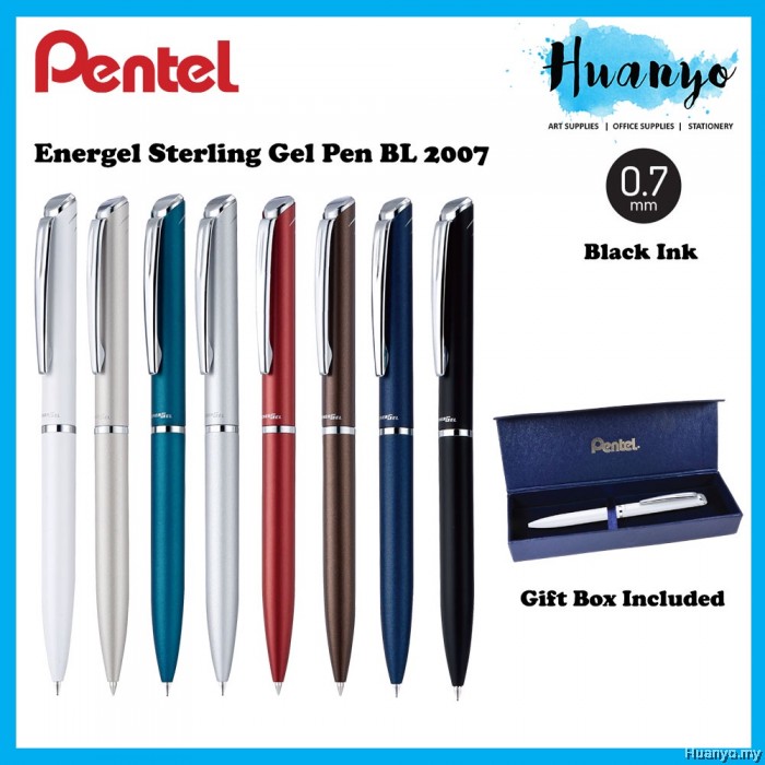Pentel Energel Sterling Steel Gel Roller Retractable Pen Black Ink