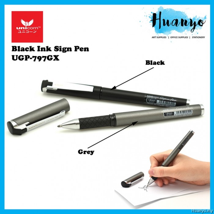 Unicorn Black Ink Gel Sign Pen 797 (Black Grey Barrel) UGP