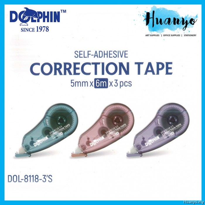 Dolphin Correction Tape Value Pack Set of 3 (5MM X 6M) DOL-8118-3'S