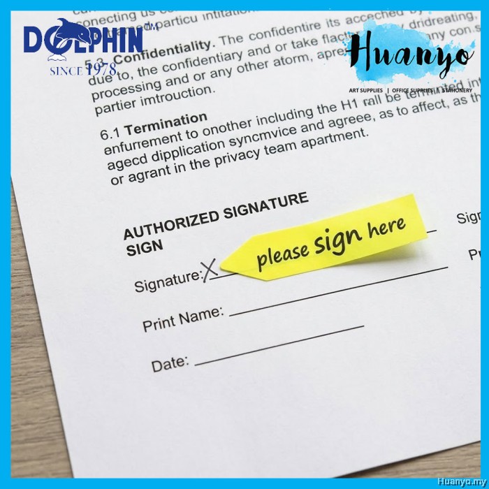Dolphin 'Sign Here' Neon Film Sticky Index Notes 12x44mm