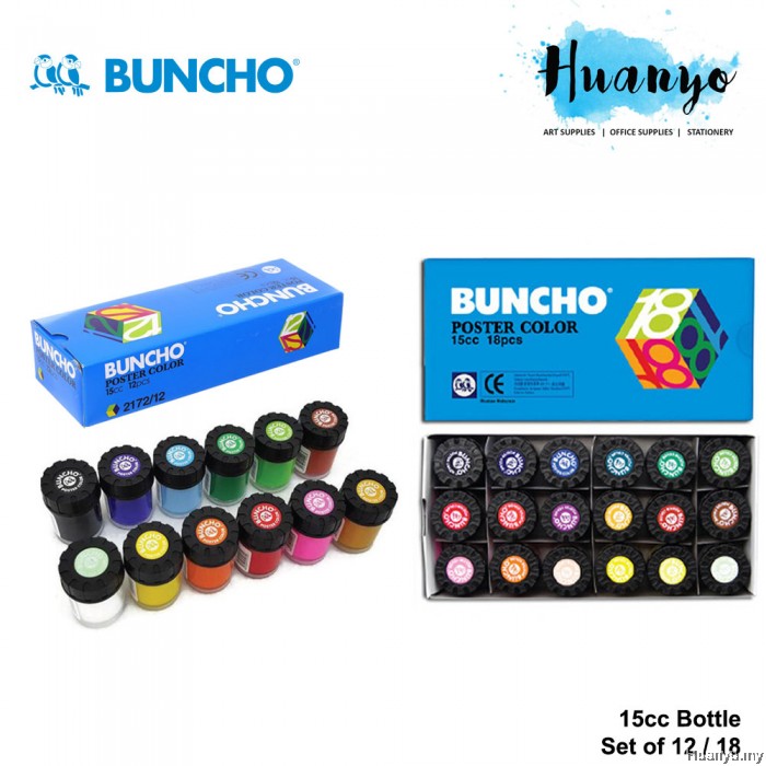 Buncho Poster Colour (Set of 12 / 18 Color Set, 15CC Bottle)