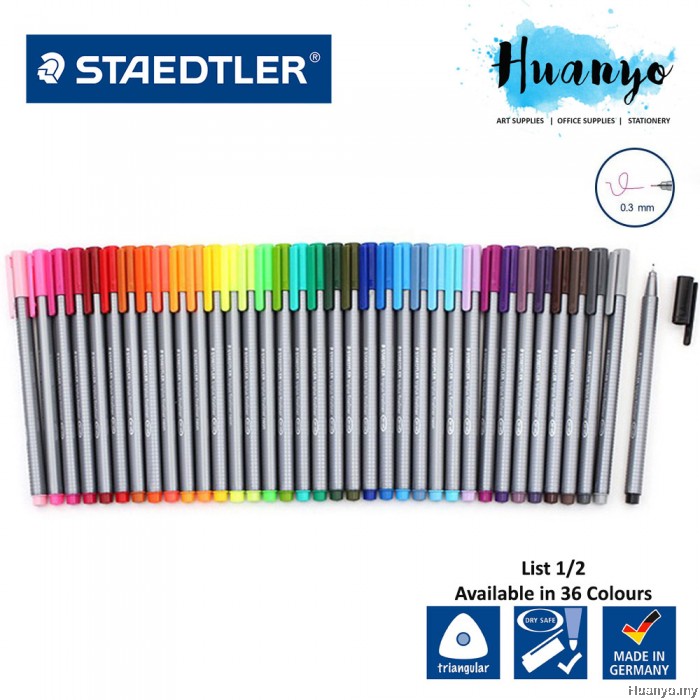 Staedtler Triplus 334-9 BK4 Fineliner 334 Lot De 4 Feutres Fins, Triangulaires, Pointe Superfine, Sertie