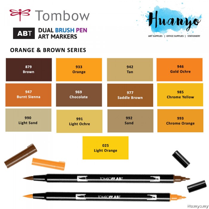 Tombow ABT Dual Tips Drawing Calligraphy Brush Pen Orange