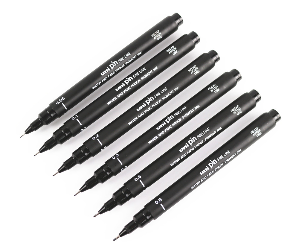 Uni : Pin Drawing Pen : Set Of 5 : Black : 0.05 - 0.8mm