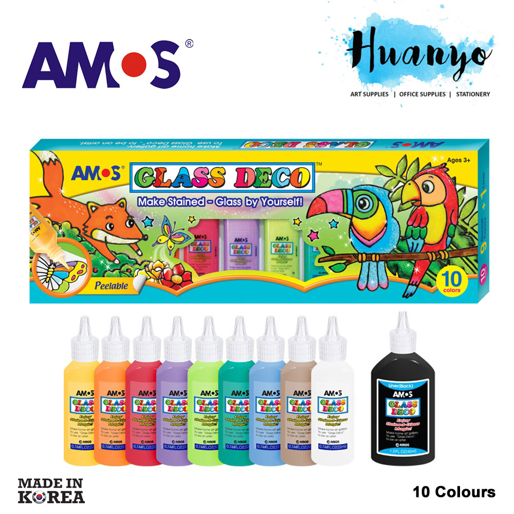 Amos Glass Deco Paint 22ML 10 Colours Set