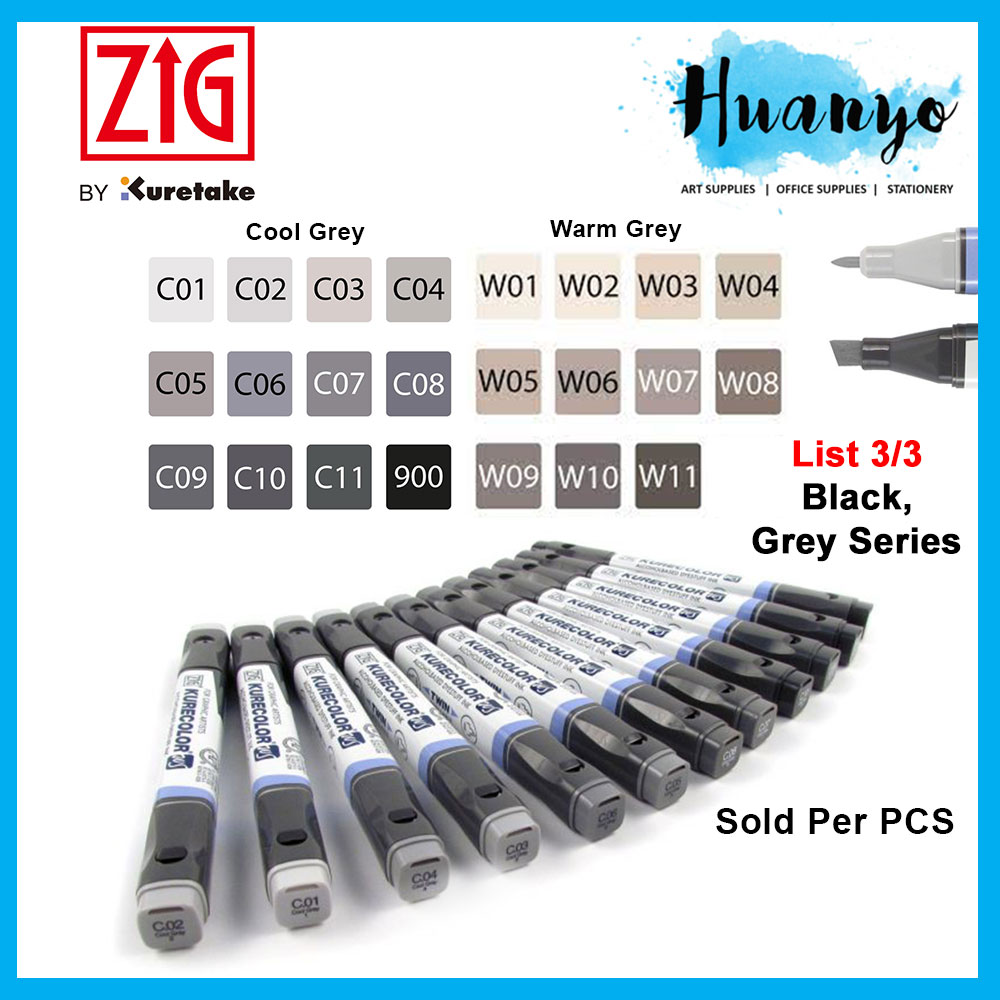 Zig Kurecolor Twin WS Colour Color Marker Cool Gray / Warm Gray / Gray Series KC-3000 List 3/3 (Per PCS)