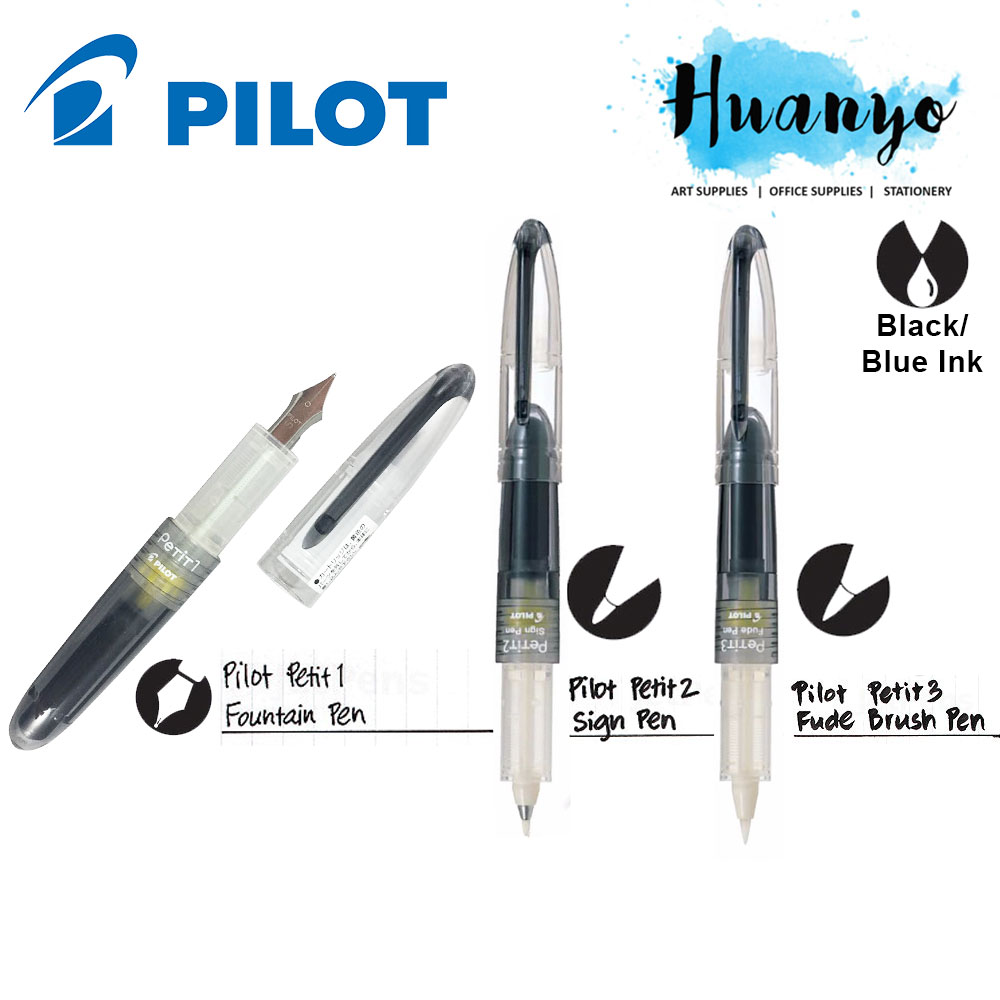Pilot Petit 1/2/3 Calligraphy Mini Fountain Sign / Brush / Fude Brush Pen (Black / Blue Ink)