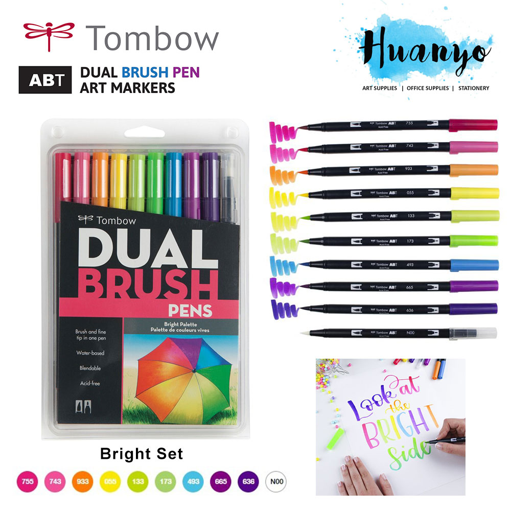 Tombow ABT Dual Tips Drawing & Calligraphy Brush Pen Pallete Colour Series With Blender (Set of 10)
