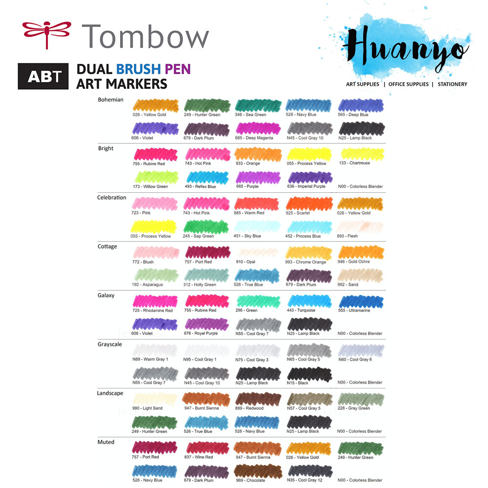 Tombow ABT Dual Tips Drawing & Calligraphy Brush Pen Pallete Colour Series With Blender (Set of 10)