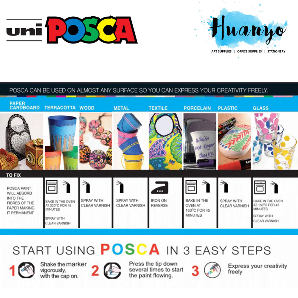 Uni Posca Water-Based Poster Colour Bullet Medium Tip Paint Marker PC-5M (Per Pcs, List 1/2)