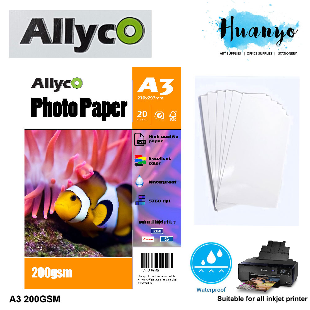 Allyco Photo Glossy Paper A3 200gsm (20 Sheets)