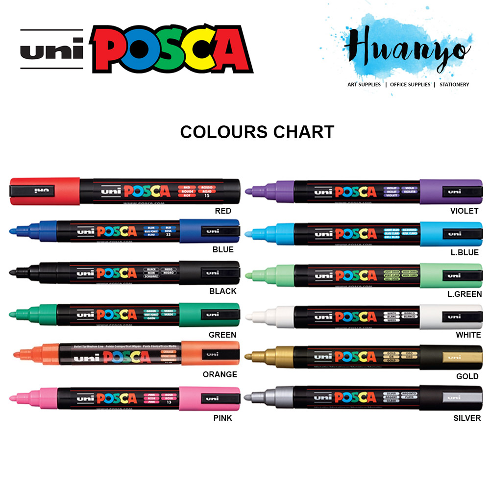 Uni Posca Water-Based Poster Colour Bullet Extra Fine Tip Paint Marker PC-1M (Set of 11)