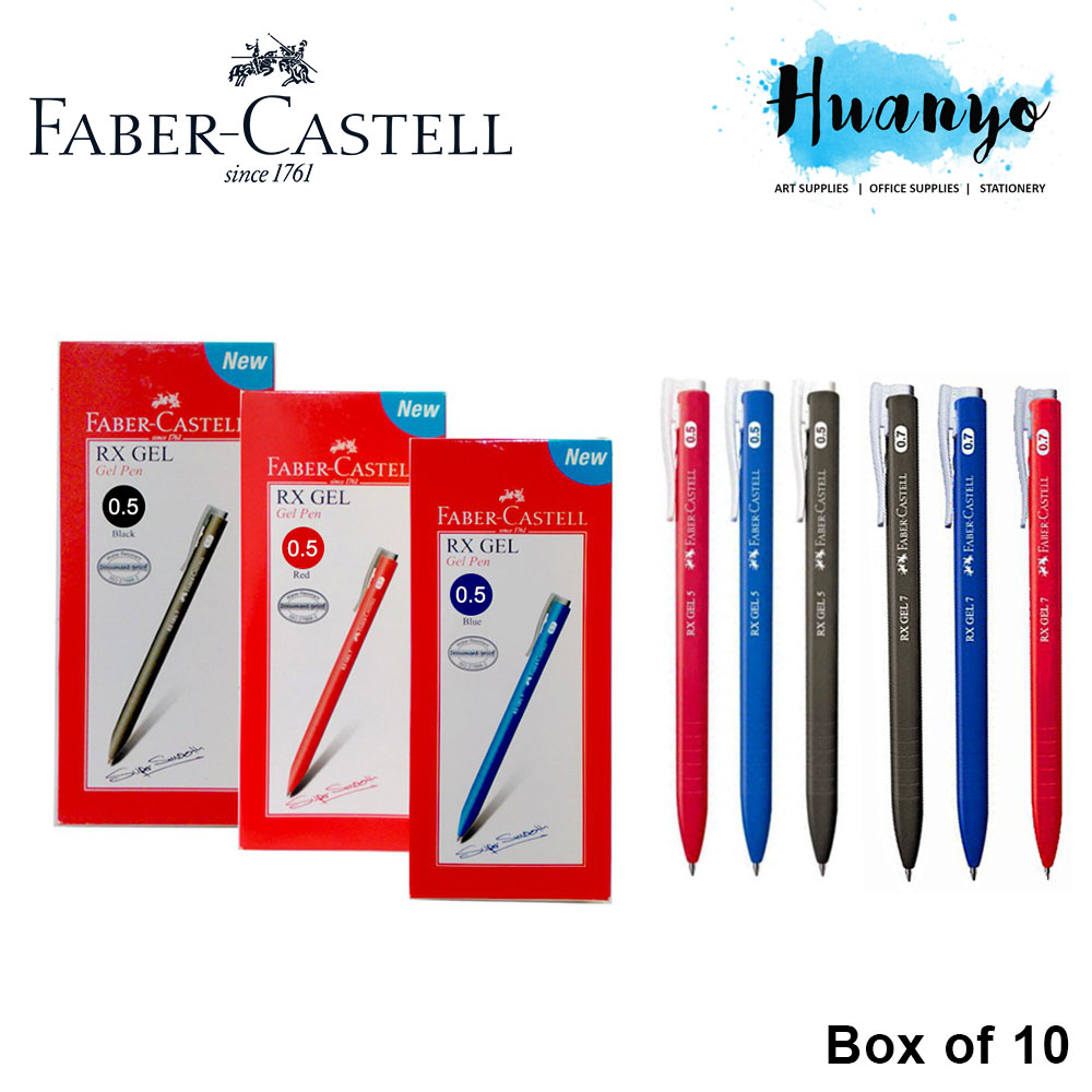 Faber Castell Retractable Rx Gel Pen 0 5mm 0 7mm Black Blue Red Box Of 10pcs