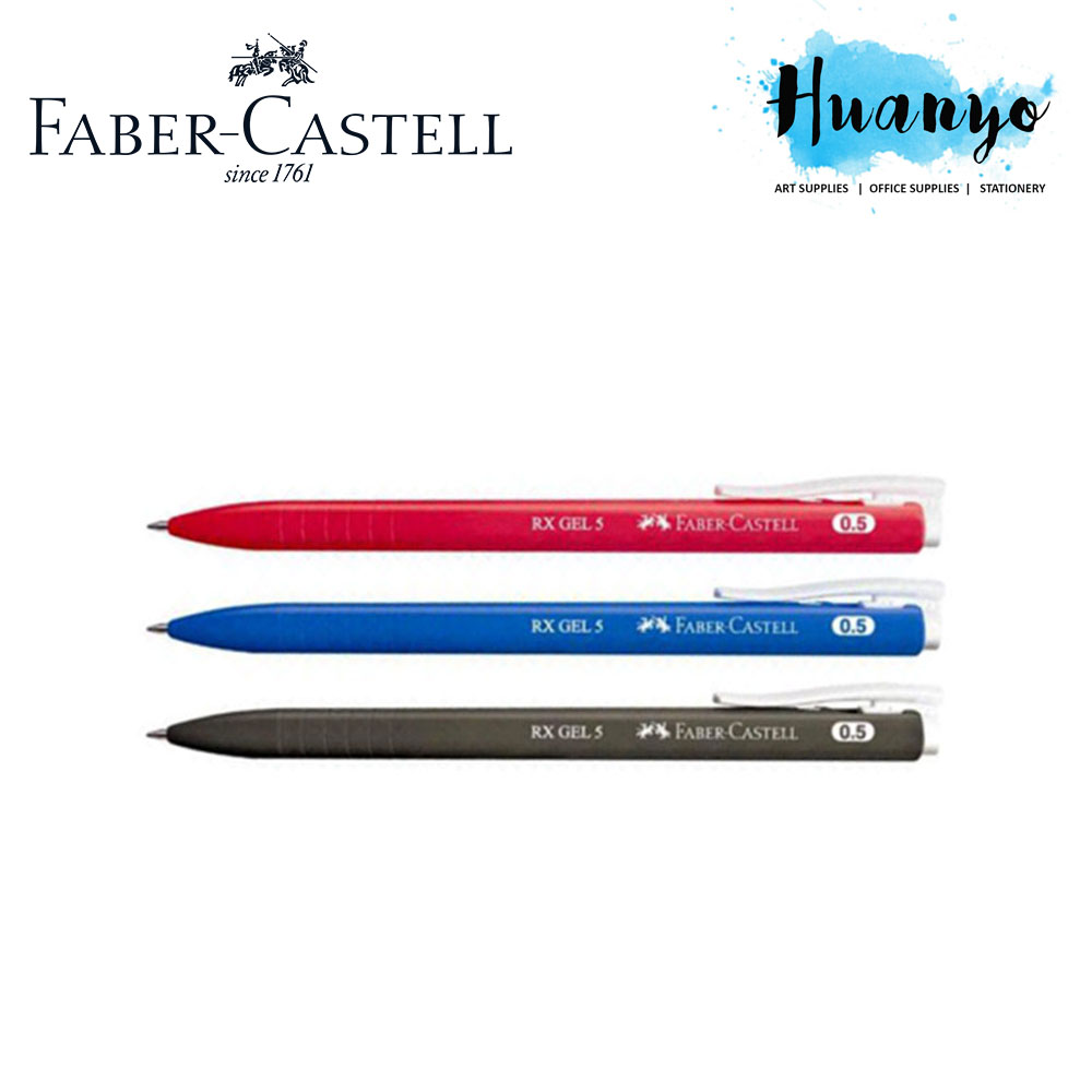 Faber Castell Retractable Rx Gel Pen 0 5mm 0 7mm Black Blue Red Box Of 10pcs