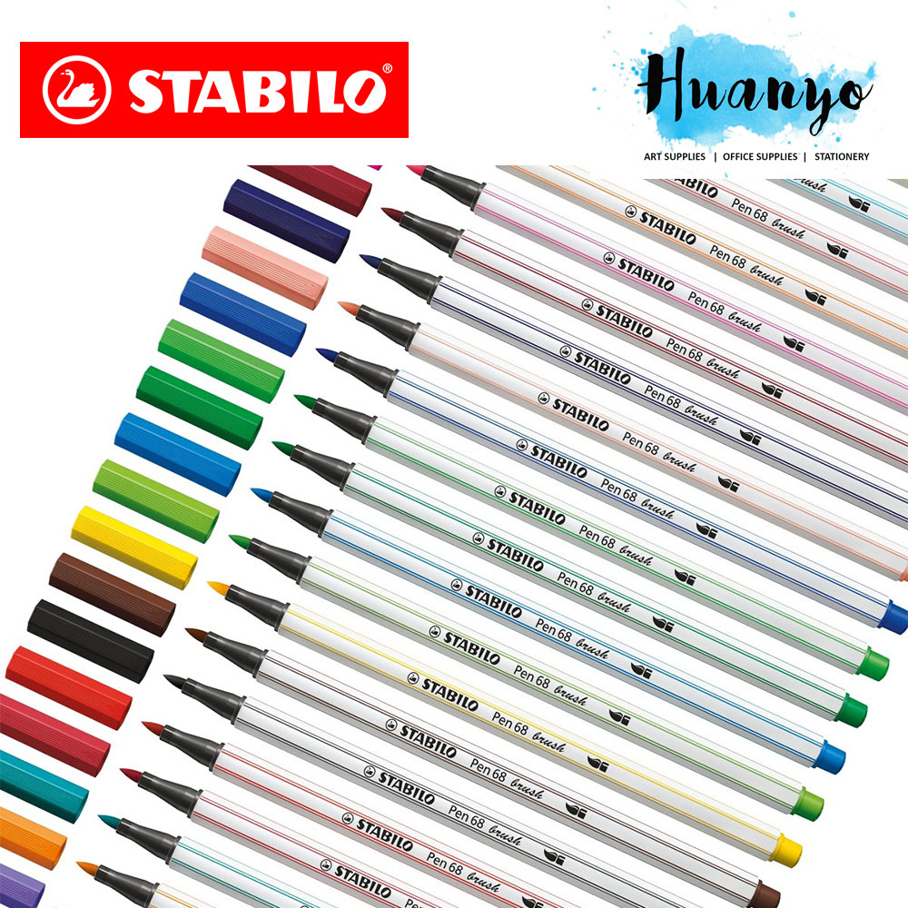 Stabilo Premium Calligraphy Drawing Water Colour Fibre Brush Tip Pen 68 Brush (Set of 12)