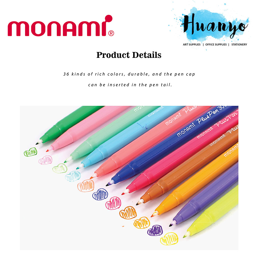 Monami Plus Pen 3000 Fineliner Flexible Felt Brush Tip 0.4MM [Set of 24 / 36 / 48]