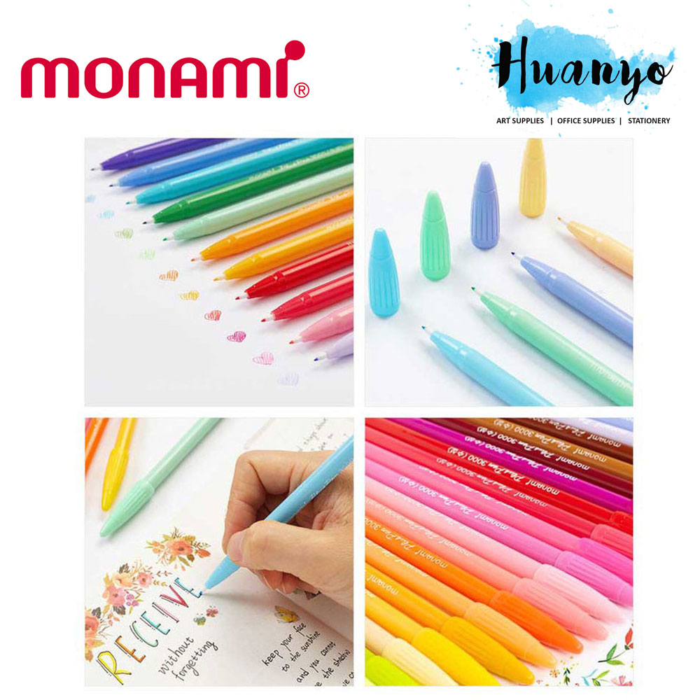 Monami Plus Pen 3000 Fineliner Flexible Felt Brush Tip 0.4MM [Set of 24 / 36 / 48]