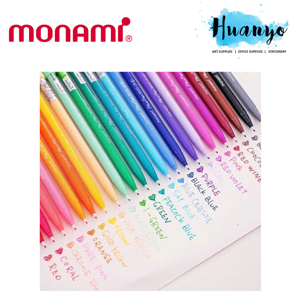 Monami Plus Pen 3000 Fineliner Flexible Felt Brush Tip 0.4MM [Set of 24 / 36 / 48]