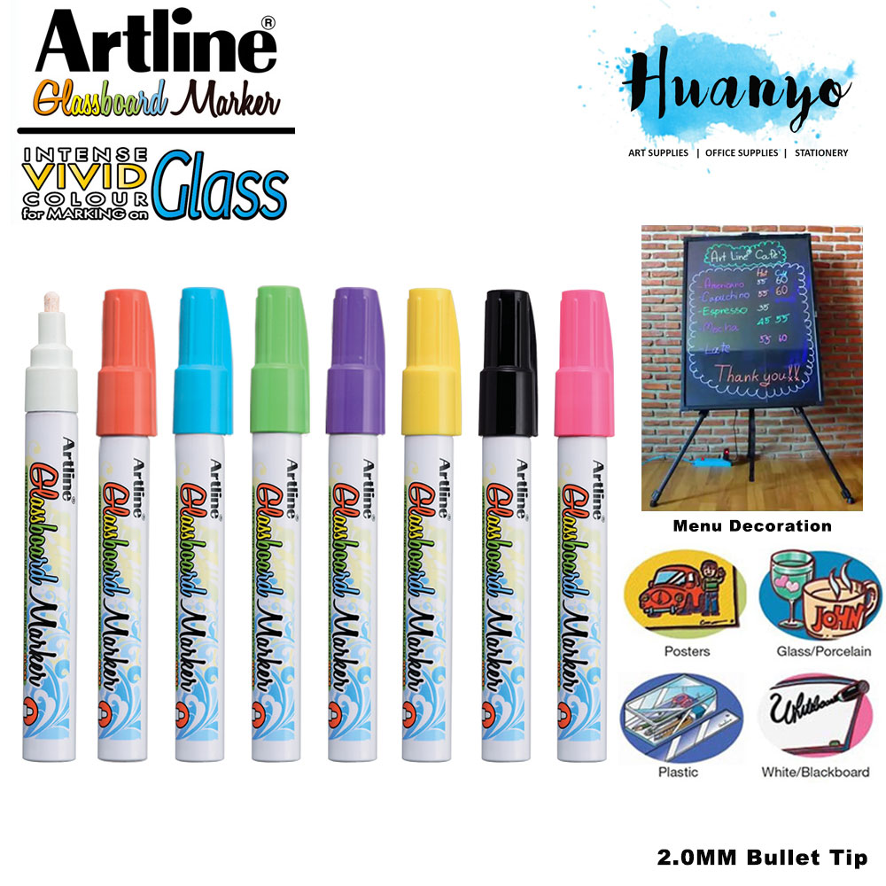 Artline Erasable Fluorescent Glass Board Marker Bullet Tip 2.0MM