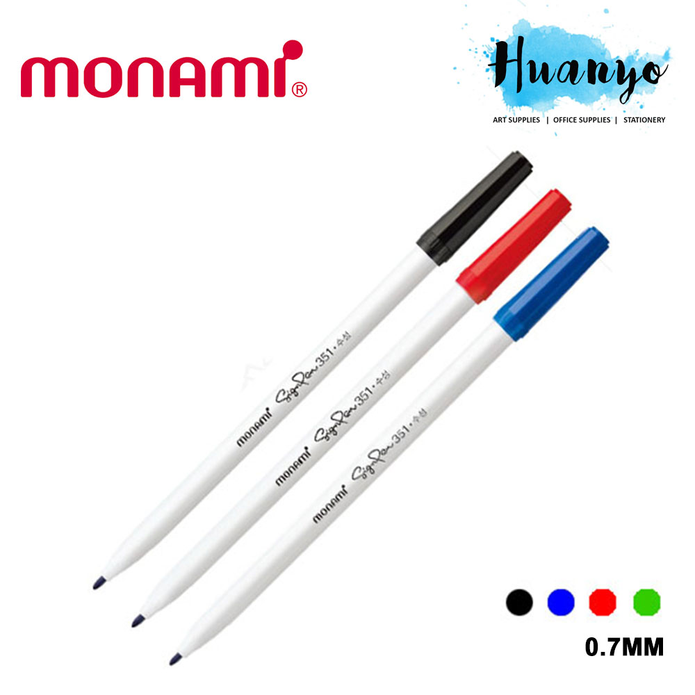 Monami Water Based Fine Liner Sign Pen 351 0.7MM (Black, Blue, Red, Green)