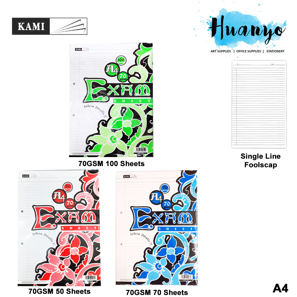 KAMI Exam Sheet Loose Foolscap Paper A4 Pack (70gsm, 50 / 70 / 100 Sheets Pack)