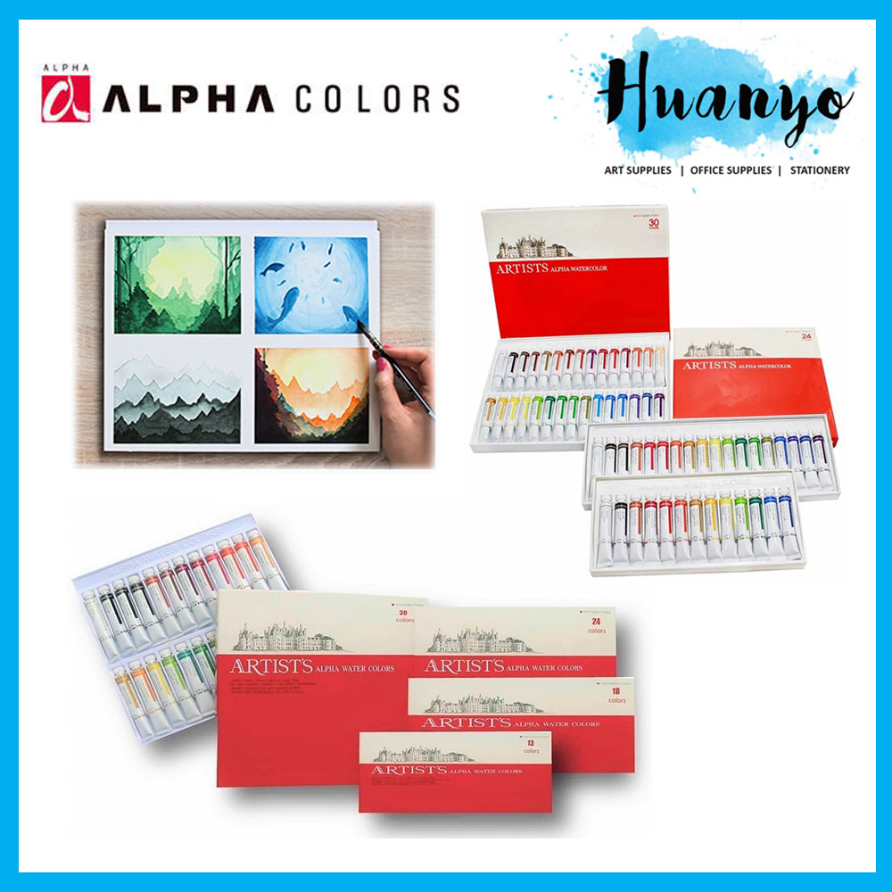 Alpha Artists' Water Colour 13 / 18 / 24 / 30 Colors Set For Artist / Beginner / Student (7.5ML Per Tube)