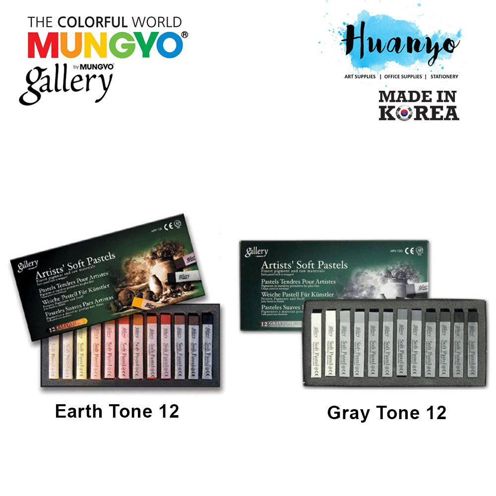 Mungyo Gallery Artist Grade Soft Pastel (Pastels Set of 12, 24, 36, 48, Gray / Earth Tone 12)