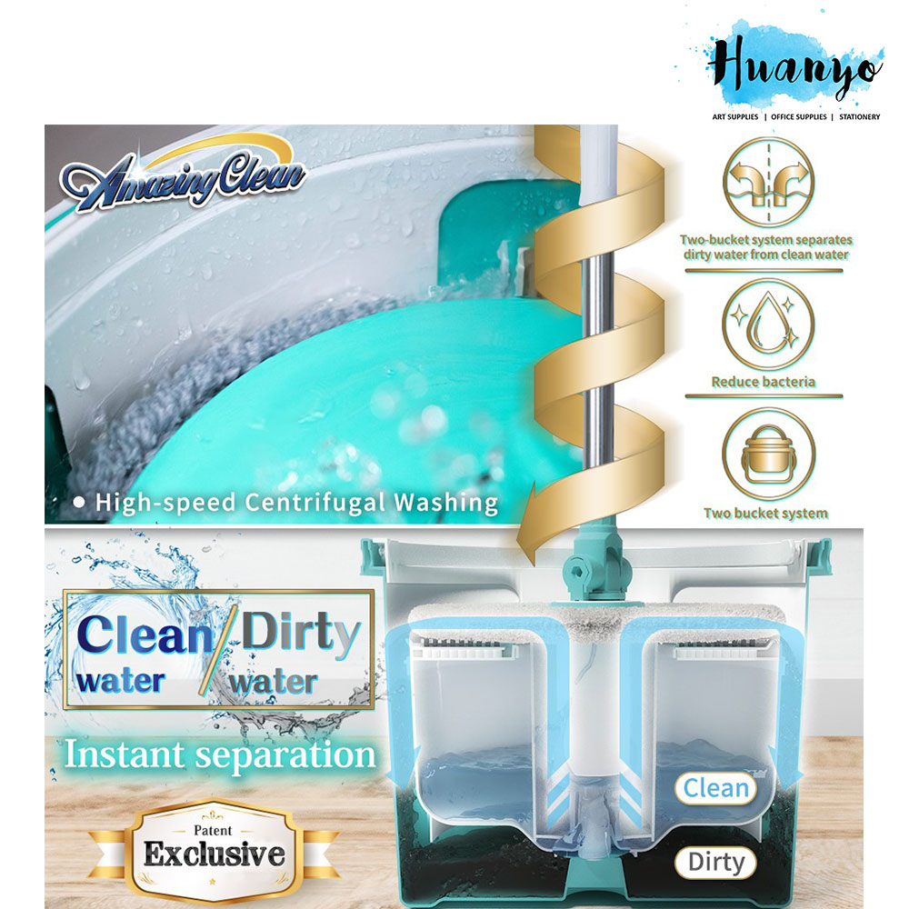 Amazing Clean Dirty & Clean Water Separation Spin Mop (Free 2 x Micro Fiber Mop Cloth) 污利海脏水分离拖把 ( Mop Set / Mop Cloth REFILL)